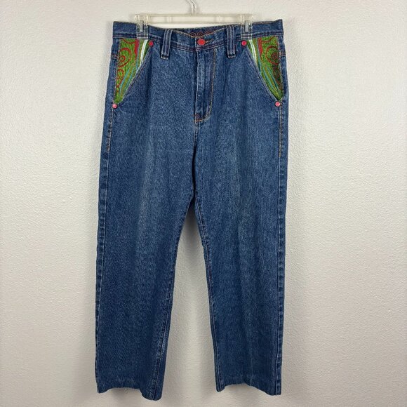 Vintage Coogi Australia Blue Denim Embroidered Pockets Straight Leg Jeans 36x34 - Picture 2 of 10